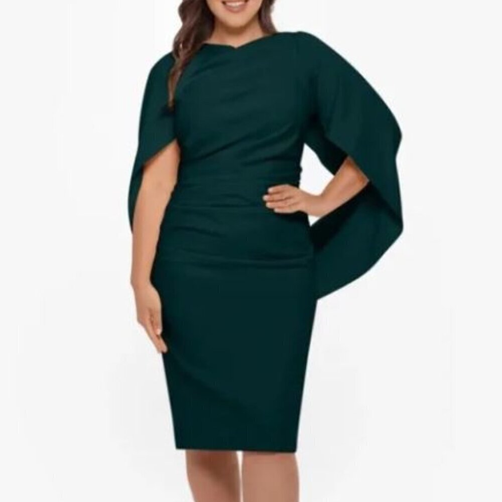 Betsey & Adam "Jordan" Short Scuba Crepe Drape Back Dress -Pine Sz14w